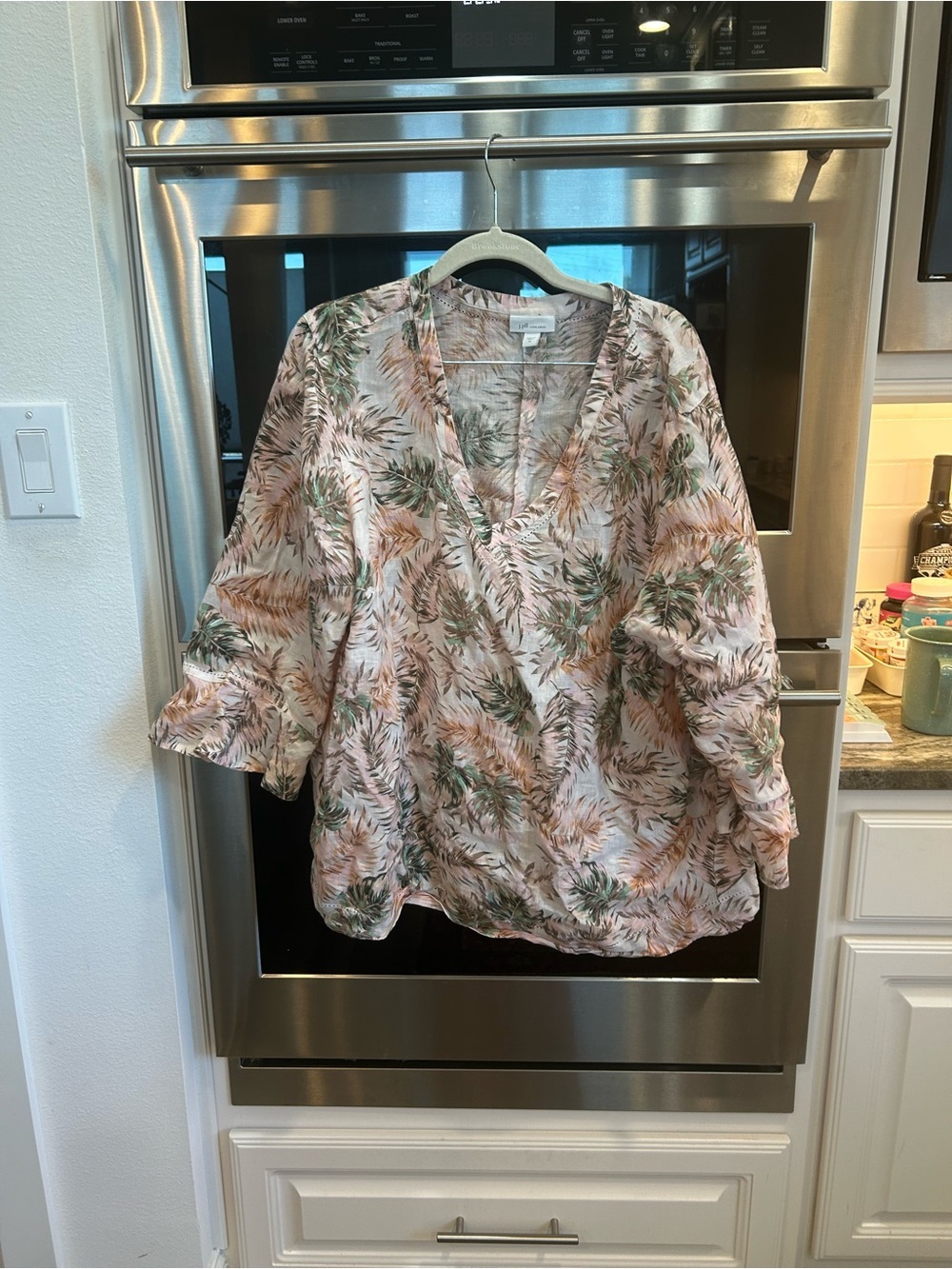 J. Jill linen tropical Leaf V-Neck Blouse size XL GUC coastal grandma resort